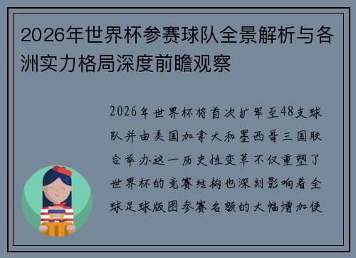 2026年世界杯参赛球队全景解析与各洲实力格局深度前瞻观察